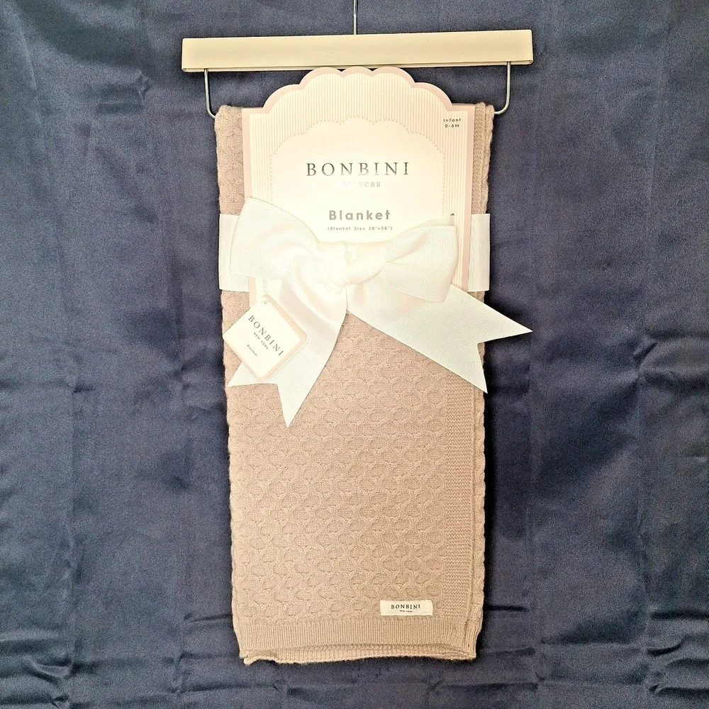 Bonbini New York Knitted Baby Blanket Beige Tan Soft 28